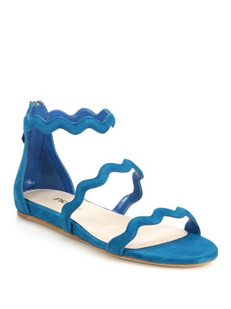 prada scalloped suede sandals|Prada flat sandals.